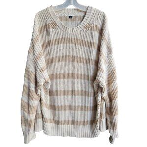 American Eagle AE Women's Cream & Tan Striped Long Sleeve Knit Sweater Size XL